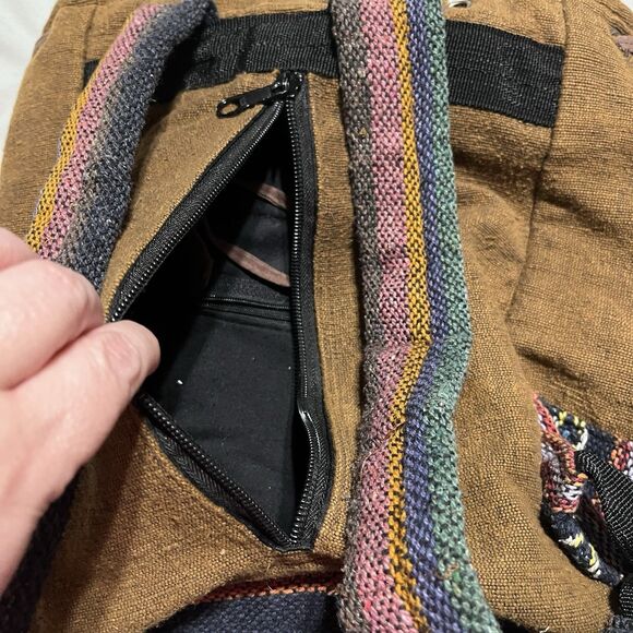 Handmade Hemp Backpack Nepal Fair Trade Hiking Boho Colorful Gorpcore School Bag main image 6